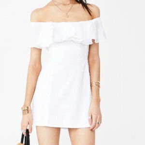 Vanessa Mooney Joelyn Dress Off Shoulder Ruffle White Mini Dress Size M
